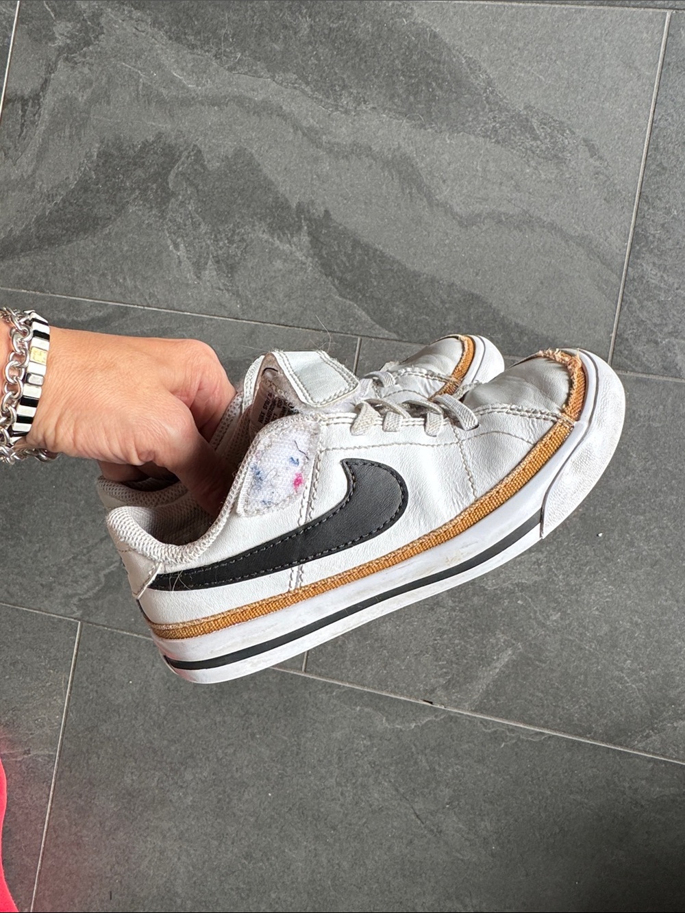 Nike White Sneakers with Black Swoosh and Tan Trim